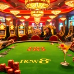 New 88 themed casino excitement with players at a luxurious poker table.