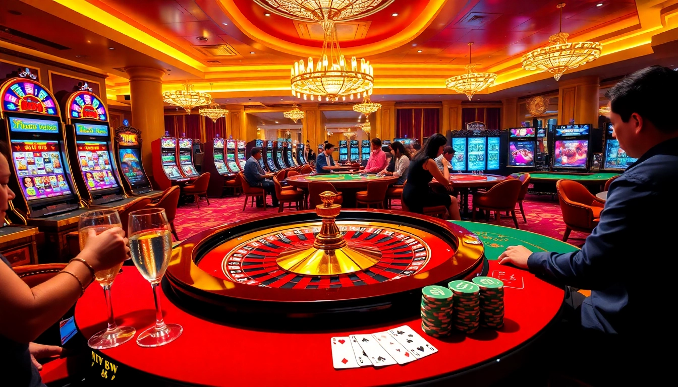 New 88 casino scene featuring players at a roulette table and vibrant slot machines.