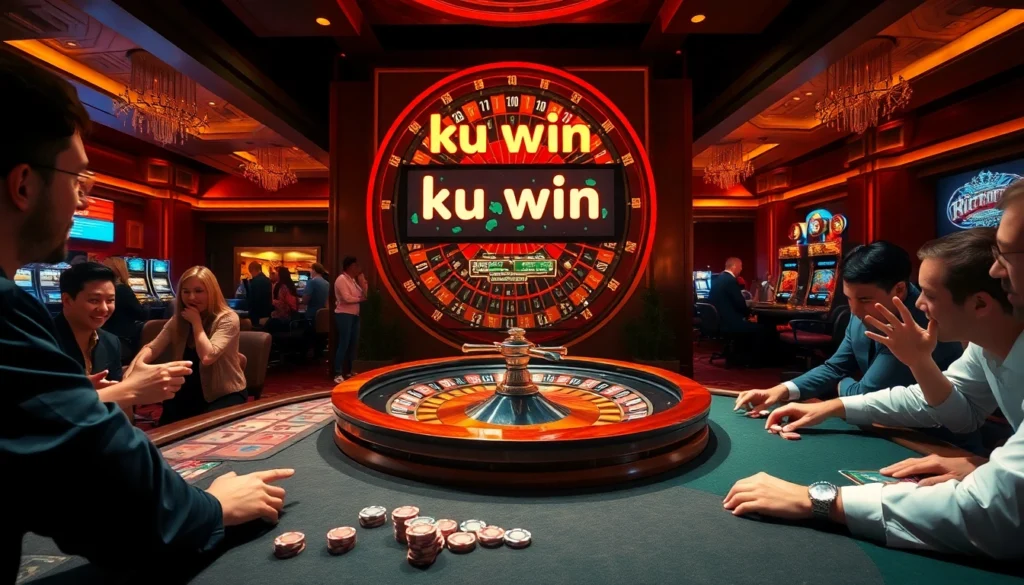 "Celebrate a thrilling ku win at a luxurious casino featuring excited players at a blackjack table."