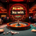 "Celebrate a thrilling ku win at a luxurious casino featuring excited players at a blackjack table."
