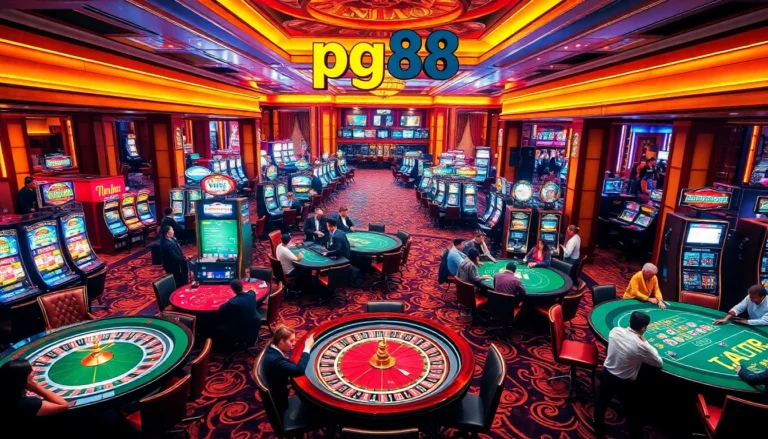 Experience the excitement of pg88 Casino with lively players at roulette tables, creating a thrilling atmosphere.